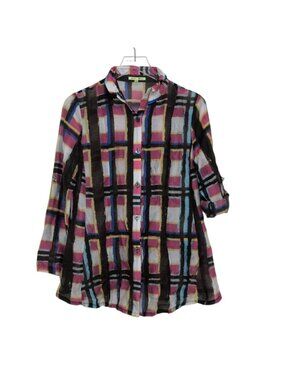 Trisha Tyler Block Plaid Jacket Womens Size Small Pink Black Wire Collar A Line